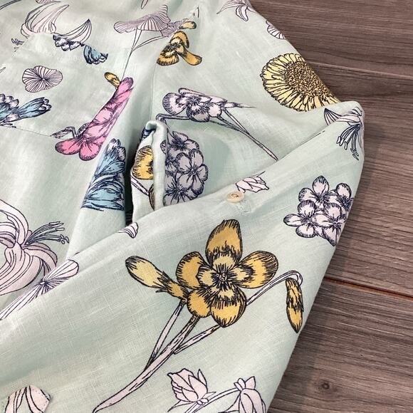 Charter Club Linen Luxury Tunic Size XL Long Sleeve Button Up Floral Beachy - Picture 11 of 16